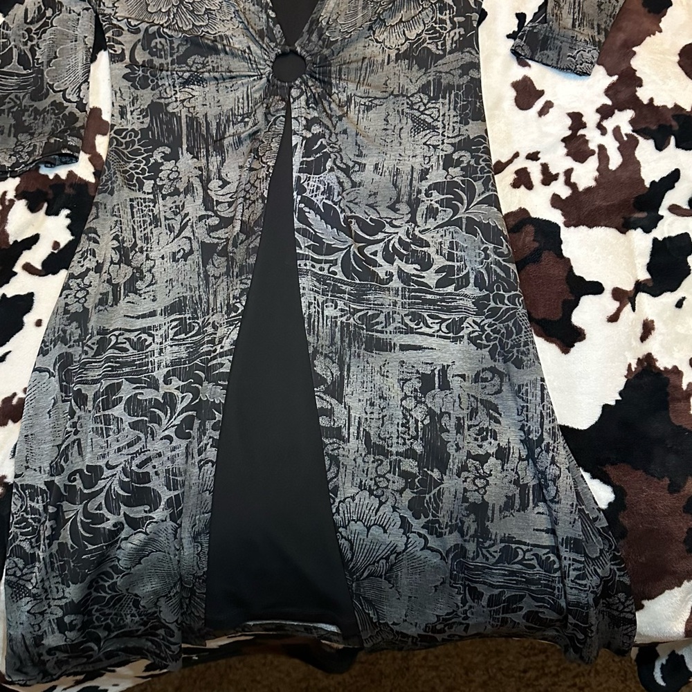 Connected Apparel Black and Gray Textured Dress
